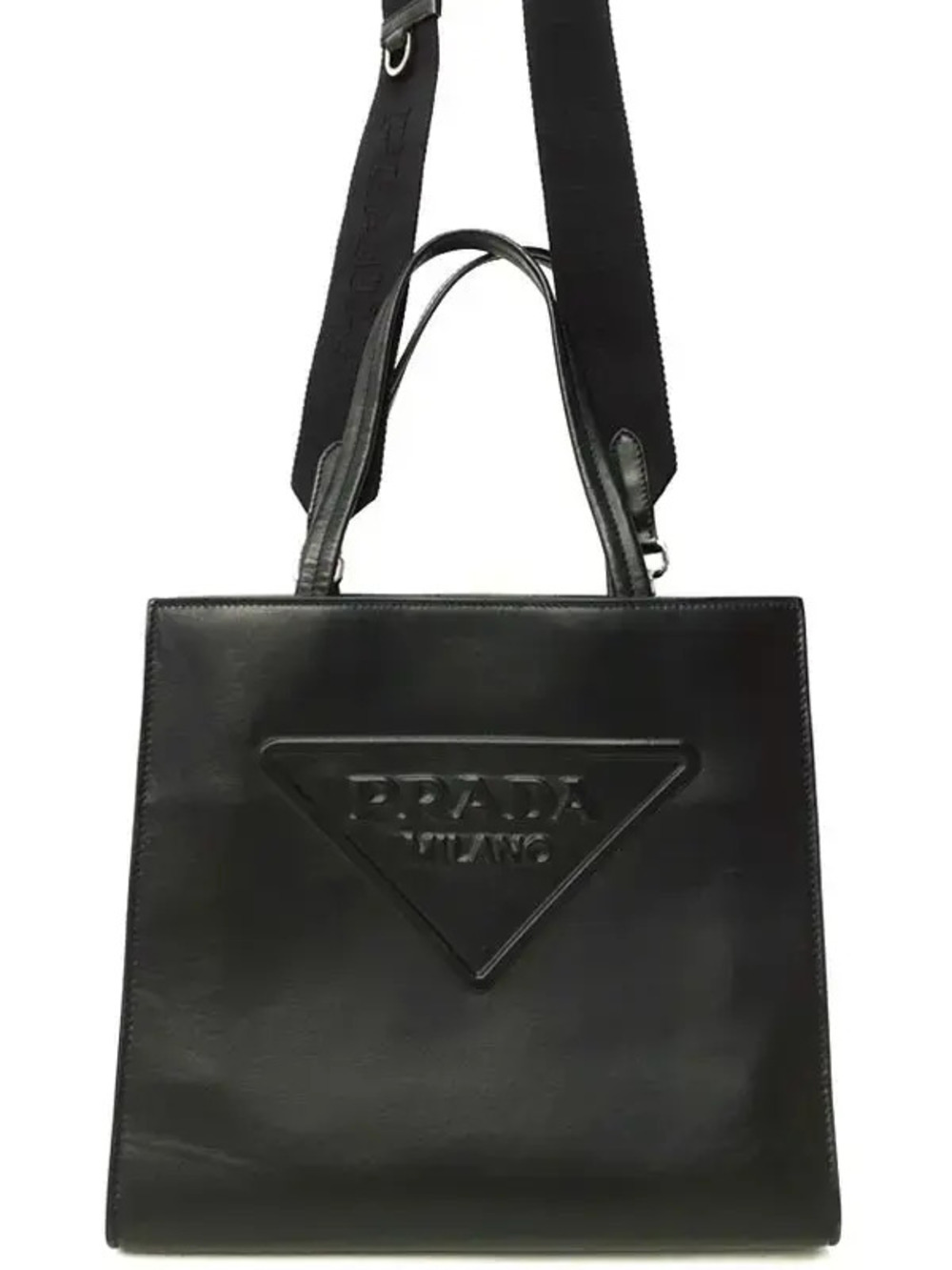 Prada Embossed Triangle Tote Bag Black